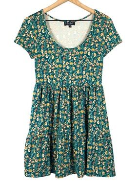 Trixxi Women’s Floral Tiered Short Sleeve Dress In Green Size Small